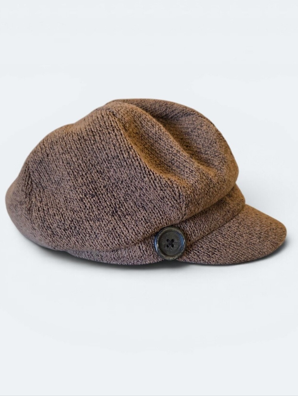 Old Country Road One Size Brown Knit Cabbie Newsboy Hat Button Detail